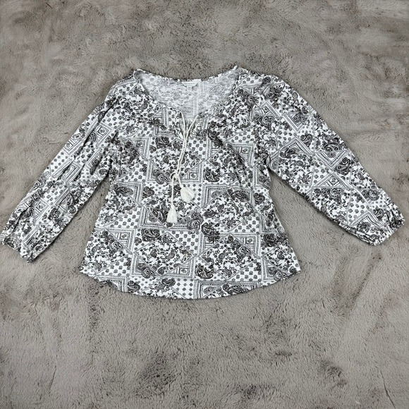 Lucky Brand Tops - Lucky Brand Paisley Print Peasant Top‎ Tunic Blouse with Tassels Size M